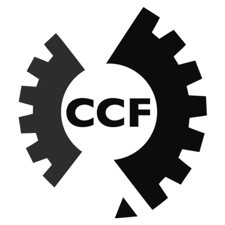 A circular gear icon with the letters